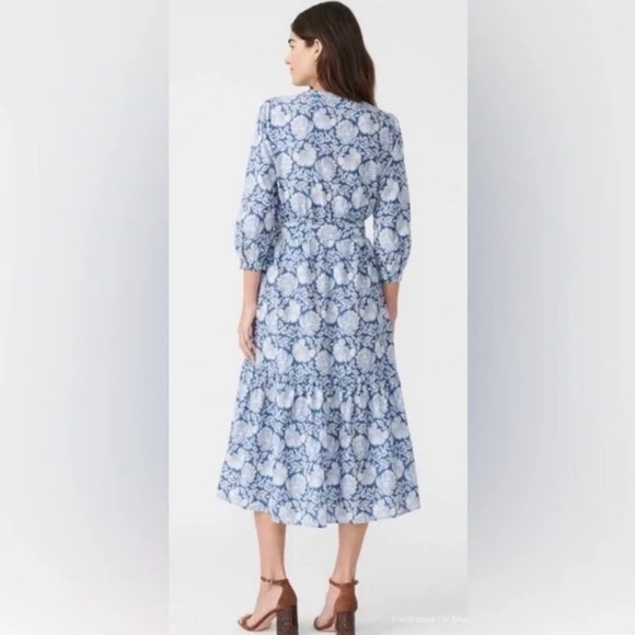 J. McLaughlin Small Cerina Silk Floral Print Belted Midi Dress Palmilla Blue NWT - Picture 9 of 14